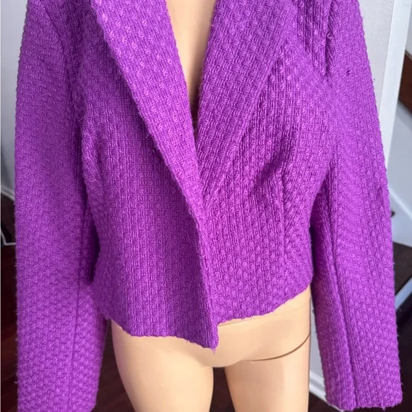 Primark Vibrant Purple Tweed Cropped  Blazer Size 10 - Picture 3 of 7